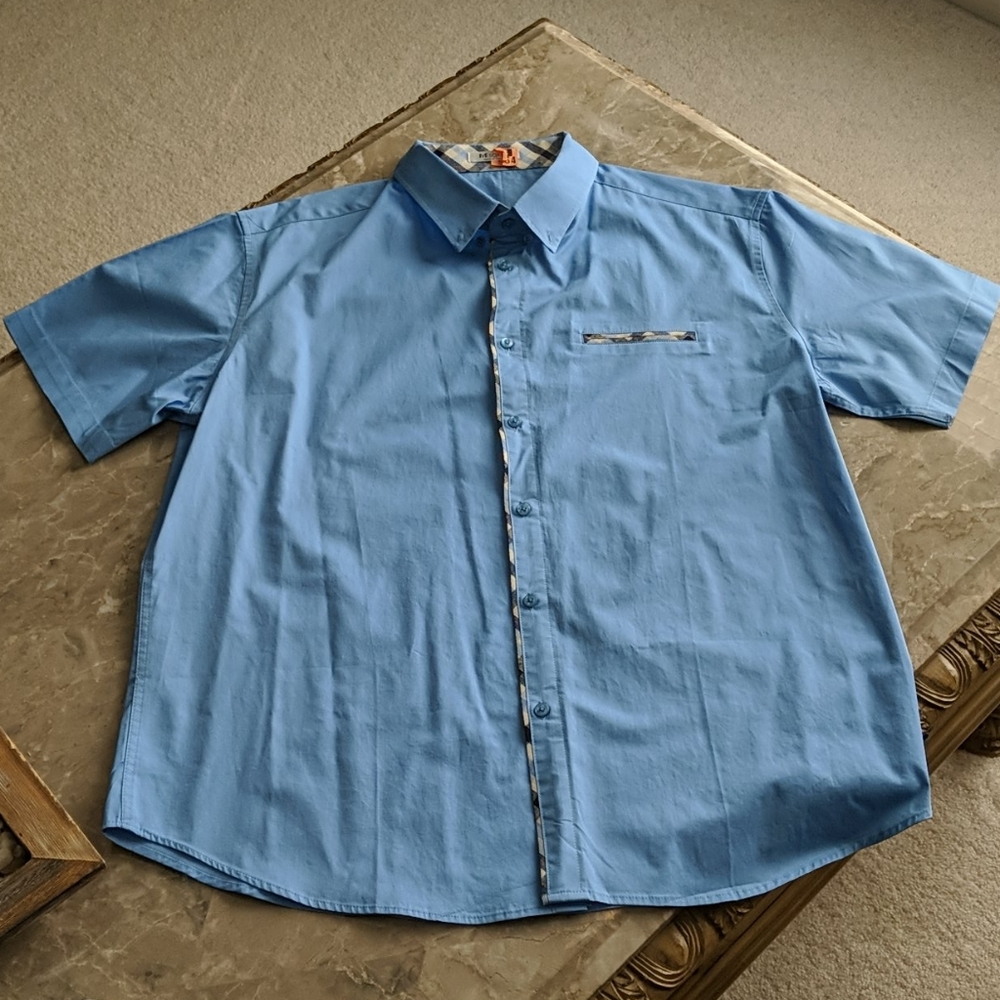 Blue button down with plaid detail - XL